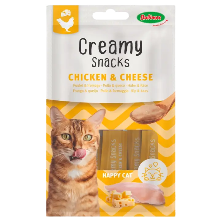 Bubimex  Delicioso Snack Cremoso para Gatos Felices de Pollo y Queso 4x60g - 1