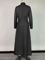 Vestido Midi De Noche Elegante Para Mujer Con Estampado De Flores Largo Manga Full Cuello Alto Negro Vestido A-Line Nueva Otoño 2024 - details 4