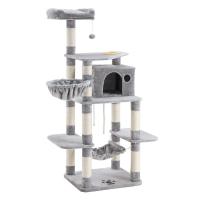 Rascador para gatos de varios niveles de 174 cm, incluye tazón de comida, postes de sisal, cesta flotante, caseta, en antracita o gris claro - details 0