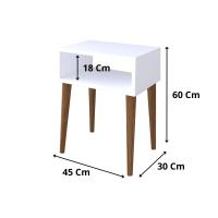 Meyvaser Mesita de Noche Color Blanco con cajón Abierto y Patas de Madera 45x30x60 Cm… - details 2