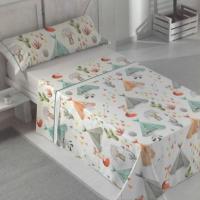 Juego De Sábanas 100% Algodón 3 piezas Indy de Naf Naf para cama de 90. Con bonitos dibujos de indios y cabañas. - details 0