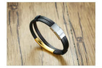 Pulsera De Cuero Genuino Negro Para Hombre Vnox ID Tag Estilo Elegante Doble Capa Envolvente Ajustable 8.26 Pulgadas - details 8