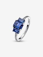 Pandora - Anillo rectangular Azul Brilliant de Tres Piedras-Plata de Lei - details 1