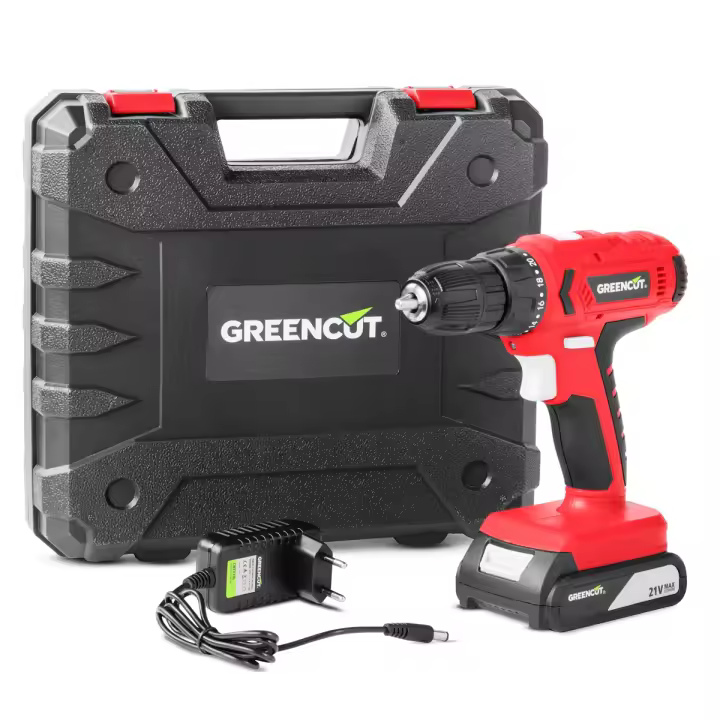 GREENCUT TD210L - Taladro atornillador perforador inalámbrico de batería de litio 21V, herramienta 2 en 1 con luz LED para iluminación de punto de trabajo, color rojo - 1