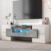 Elegante Mueble para TV, tablero Bajo. Blanco Alto Brillo, 145 cm, iluminación LED, muebles de salón. Diseño moderno. Elegante superficie de cristal. - details 3