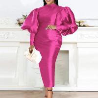 VONDA Vestido Largo Elegante Para Mujer De Seda Satinada Estilo Casual Cuello Erguido Manga Larga Color Sólido Talla Grande - details 1