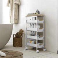 HOMCOM Carro de Cocina de Almacenamiento de 5 Niveles Carrito Auxiliar con Ruedas Tablero Efecto Madera y 4 Cajones Extraíbles Carrito de Cocina para Comedor Salón 39,5x24x82 cm - details 8