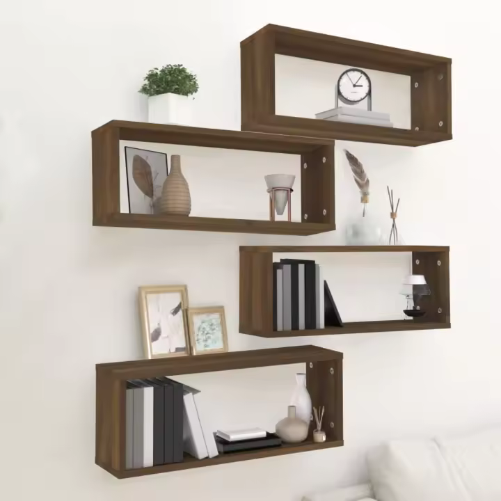 Estantes cúbicos de pared 4 uds madera roble marrón 60x15x23 cm - 1