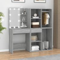 vidaXL Tocador con LED y armario madera contrachapada en color Gris sonoma/Roble ahumado | almacenamiento funcional diseño moderno para baño dormitorio sala - details 0