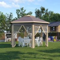 Outsunny Carpa Plegable 4,05x3,4x2,85 m Cenador de Jardín Hexagonal con Doble Techo 6 Mosquiteras Desmontables Bolsa de Transporte Altura Ajustable en 3 Niveles y Anti-UV para Fiesta Patio Beige - details 1