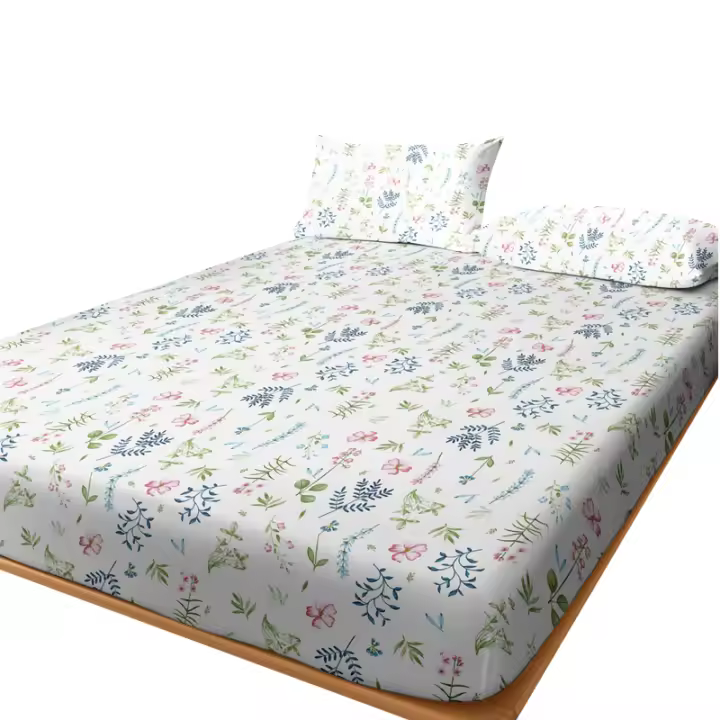 Sábana Ajustada Moderna Y Sencilla Con Estampado De Plantas Y Flores Mate Para Dormitorio Sin Almohadillas Ni Fundas De Cojín - 1