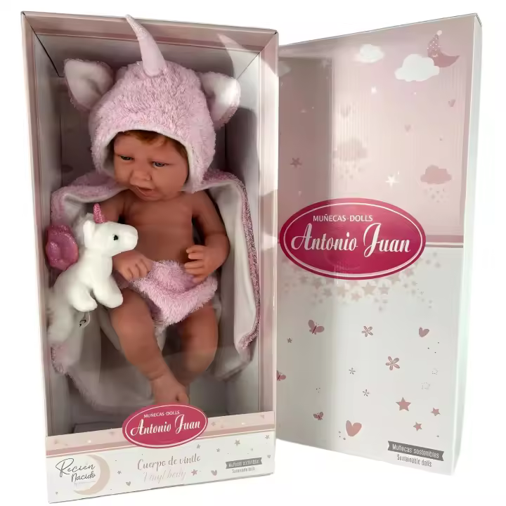 Muñecas Antonio Juan ++ Muñeca Recien Nacida Nica Pelirroja capa y peluche de unicornio (5000) - 1