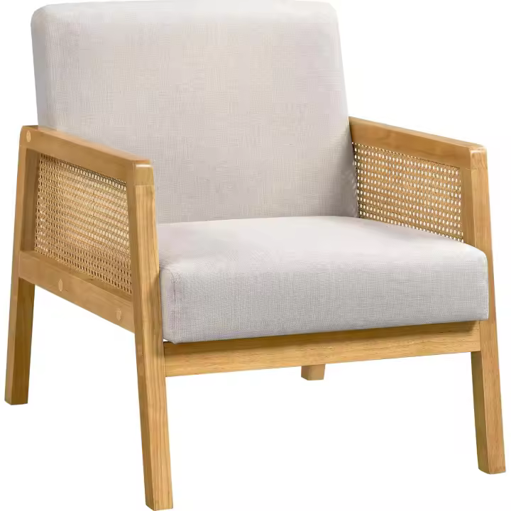 Sillón de Salón con Reposabrazos Estructura de Madera Sillón Relax de Ratán con Cojines Acolchados Sofá Individual para Salón Dormitorios Sala de Recepción Sala de Lectura - 1