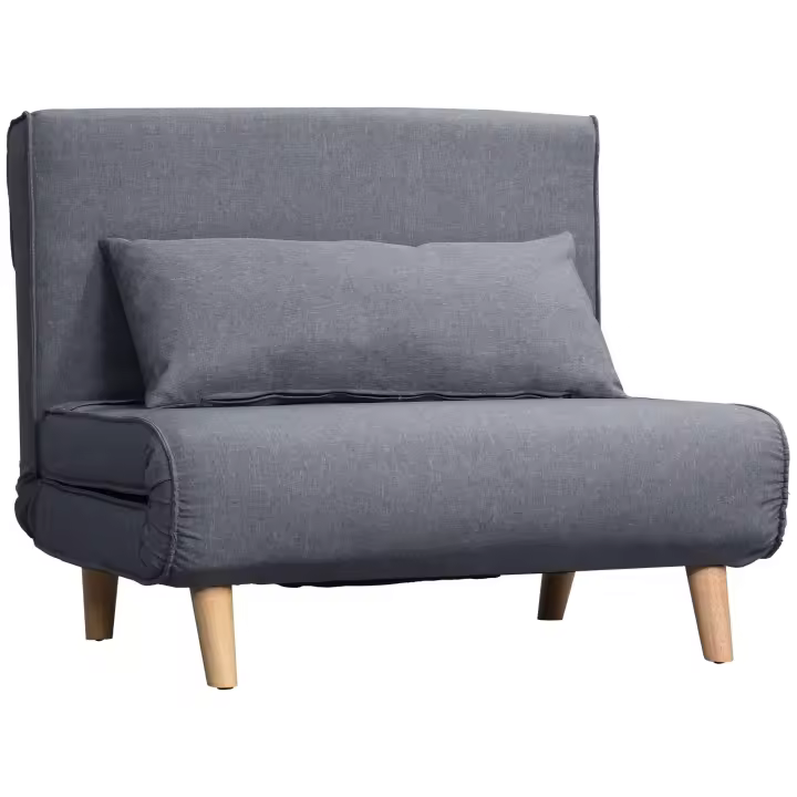 HOMCOM Sofá Cama Individual Sofá Cama Sofá Plegable Respaldo Ajustable Tumbona Nórdico Escandinavo Casa de Espuma 25D Imitación Lino Madera de Abeto Gris 94 x 78 x 80 cm - 1