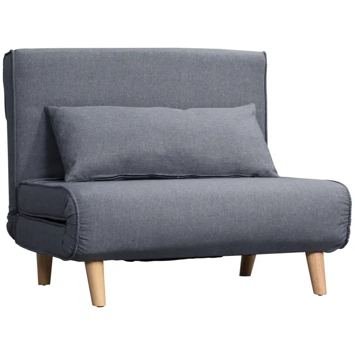 HOMCOM Sofá Cama Individual Sofá Cama Sofá Plegable Respaldo Ajustable Tumbona Nórdico Escandinavo Casa de Espuma 25D Imitación Lino Madera de Abeto Gris 94 x 78 x 80 cm - 1