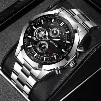 Reloj De Cuarzo De Moda Con Dial Mixto De Tres Ojos Y Correa De Acero Para Negocios Estilo Casual Sin Resistencia Al Agua - details 0