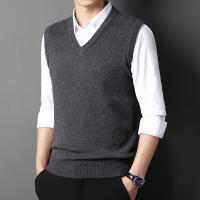Chaleco De Suéter Para Hombre Color Sólido Moda Casual Cálido Sin Mangas Cómodo Para Primavera Y Otoño V-Neck Material De Algodón Y Lana Delgada - details 13