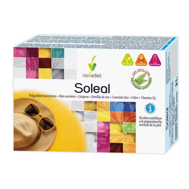 SOLEAL 30CAPSULAS.NOVADIET. COMPLEMENTO NUTRICIONAL QUE GRACIAS A SU CONTENIDO  EN COBRE CONTRIBUYE A LA PIGMENTACIÓN DE LA PIEL.ONTRIBUYE - 1