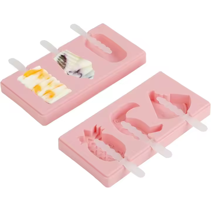 2 Recipiente para helados - Moldes para helados, Silicona Alimentaria, Antiadherente y Flexible, Fácil de Usar y Limpiar, Ideal para Postres y Helados Caseros (18.2x9.1x2.3cm) (Rosa) - 1