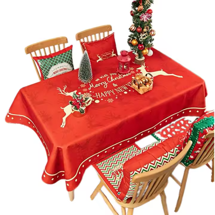 Mantel Navideño de Mesa, Mantel Lino con Estampados Temáticos de Navidad, Ideal para Decorar y Proteger la Mesa Durante las Fiestas, Aportando un Toque Festivo y Elegante al Hogar - 1