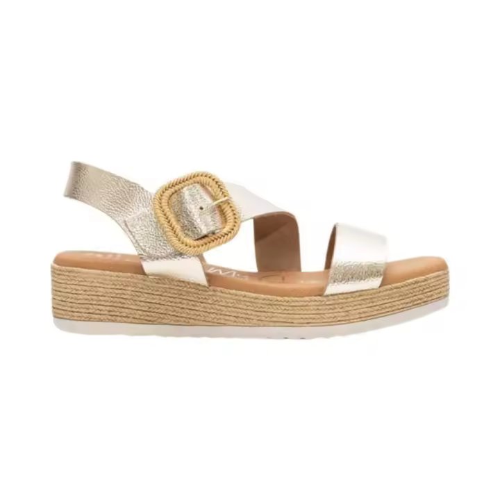 5694 OH MY SANDALS Sandalia mujer de la marca Oh My Sandals modelo Duna Champan. Fabricada en piel color dorado y cierre mediante hebilla. Planta de piel acolchada y suela con plataforma. - 1