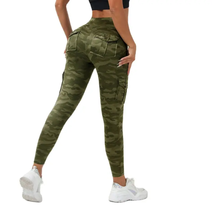 Pantalones De Yoga Con Impresión Digital Y Bolsillo Camiño Fitness Leggings Elásticos Slim Para Deporte De Mujer - 1