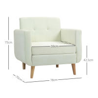 HOMCOM Sillón de Salón Butaca para Dormitorio Moderno 78 cm con Reposabrazos y Patas de Madera Sillón Pequeño para Oficina Sala de Estar Crema - details 2