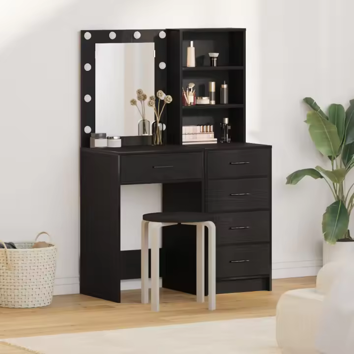 Set de tocador de 2 piezas con LED en madera negra - 1