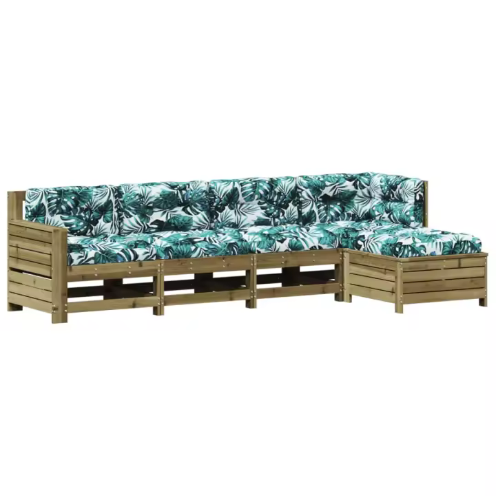 vidaXL Juego de muebles jardín 5 pzas y cojines madera pino impregnada - 1