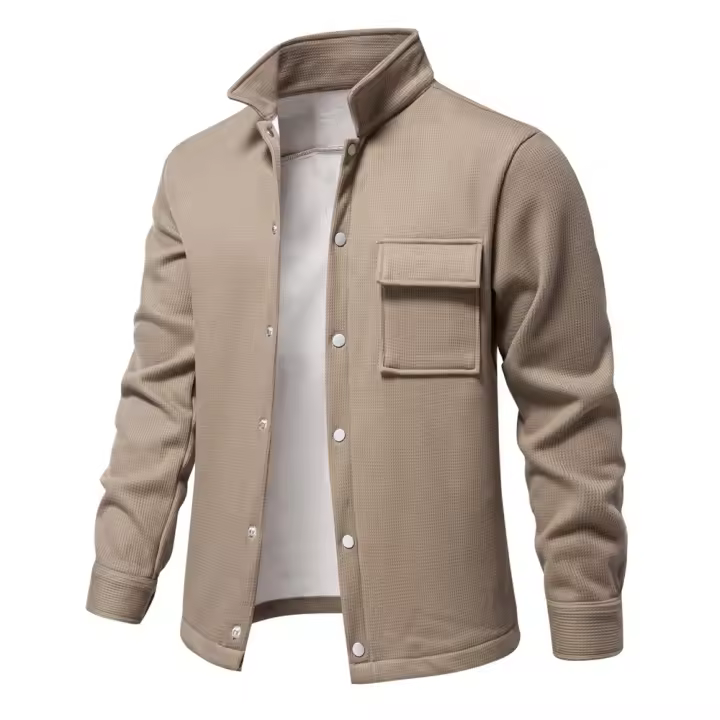 2024 Otoño/Invierno nueva chaqueta de punto de gofre de terciopelo grueso, cuello de chaqueta y Top para hombre con bolsillos 6 - 1