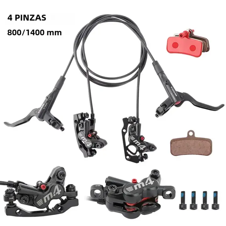 MEROCA Set De Frenos Hydraulicos MTB 4-Pistones Para Bicicleta Con Cubierta Protectora De Silicona Frente Y Trasero 800mm/1400mm Para MTB - 1