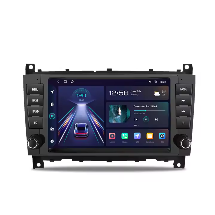 AWESAFE inalámbrico CarPlay Android Auto Radio para Mercedes Benz clase Mercedes Benz W203 CLK C209 W209 coche reproductor multimedia GPS 2 din autoradio volante controles RDS Bluetooth - 1