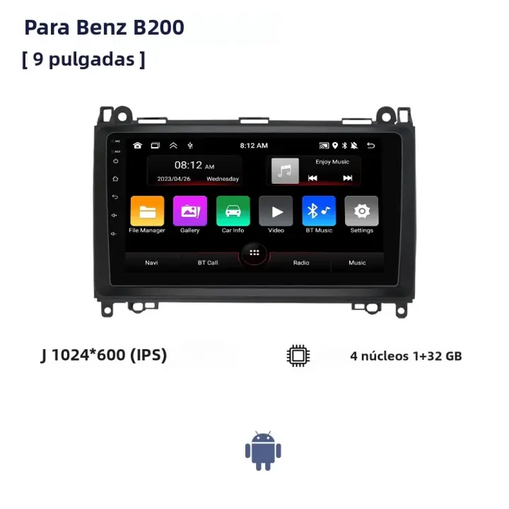 Radio De Coche Android 13 Para Mercedes Benz B200 B Class W169 W245 Viano Vito W639 Sprinter W906 Con CarPlay Navegación Multimedia Pantalla Táctil 9 Pulgadas RAM 4G - 1