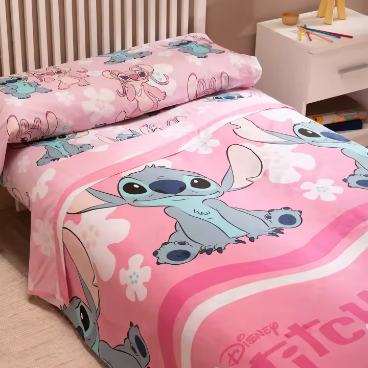 Juego de Sábanas Infantiles Stitch Rosa – Disney - 1