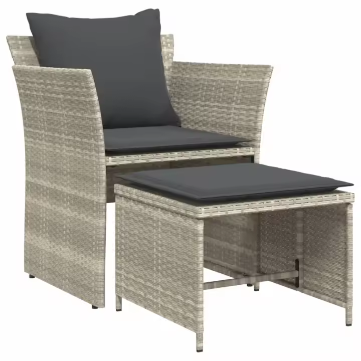 vidaXL Sillón de jardín con reposapiés ratán sintético gris claro - 1