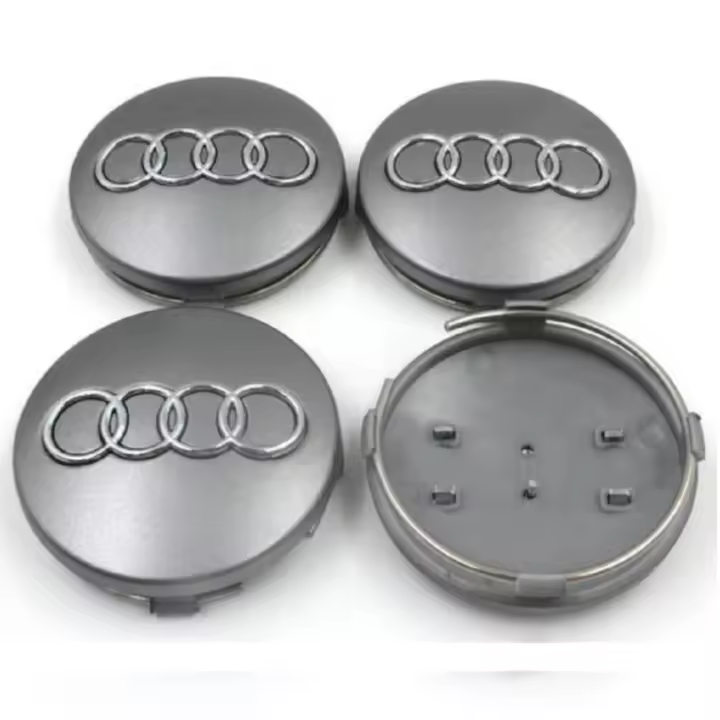 Tapabujes para Audi 60 mm pack 4 UNIDADES Tapacubos Tapones Centro Tapas Ruedas Embellecedor, GRIS - 1