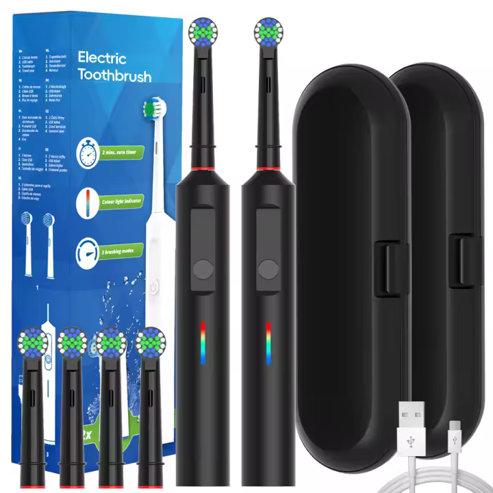 Juego De 2 Brocas Eléctricas Giratorias Inteligentes Recargables Compatible Con Oral B Braun Con 4 Cabezas De Repuesto Y Estuches De Viaje Para Adultos - 1