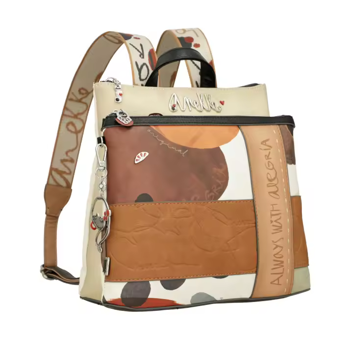 Mochila de mujer Alegría - Anekke Alma - Tres compartimentos independientes con cierre de cremallera - Bolsillo exterior trasero con cremallera - Asas regulables - Ref. 40715-233 - Mide 29 x 27 x 11 cm - 1