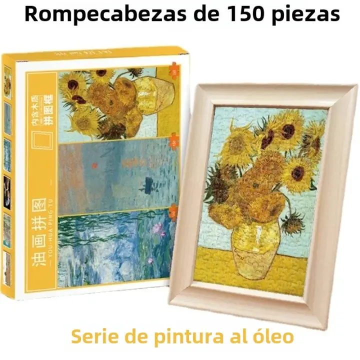 Rompecabezas De Papel Con Marco 10x15cm 150 Piezas Serie De Pinturas Al Aceite Juguetes Educativos Regalo De Navidad Incluye Marco De Fotos De Madera - 1