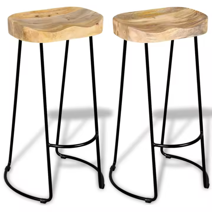 vidaXL Taburetes de barra de cocina 2 unidades madera maciza de mango - 1