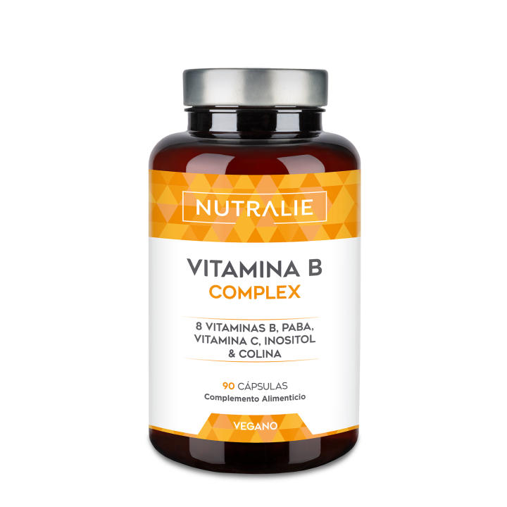 Vitamina B Complex + Vitamin C -  Alta Dosis - 8 Vitaminas B, C,  Inositol, Colina, PABA - Complejo Vitáminico B Completo B1 B2 B3 B5 B6 Biotina (B7) Ácido Fólico (B9) B12-90 Cápsulas Nutralie