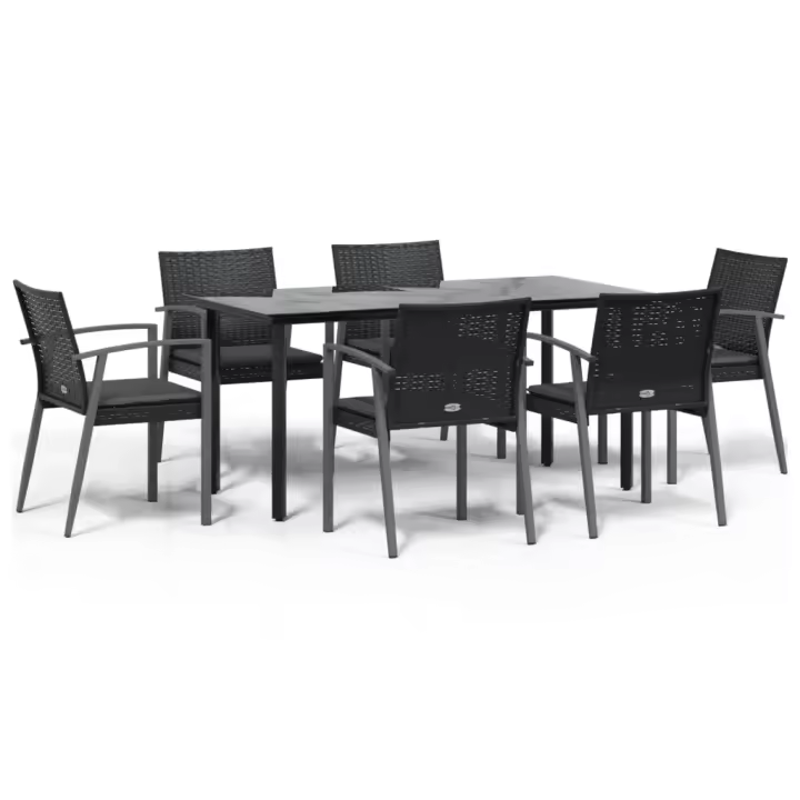 vidaXL Juego comedor jardín 7 piezas y cojines ratán sintético y acero - 1