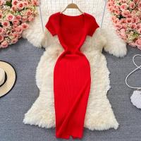 Vestido Elegante De Mujer YuooMuoo Primavera Verano 2025 Cuello Cuadrado Blanco Negro Suéter Bodycon Estilo Oficina Lady Longitud De Rodilla - details 0