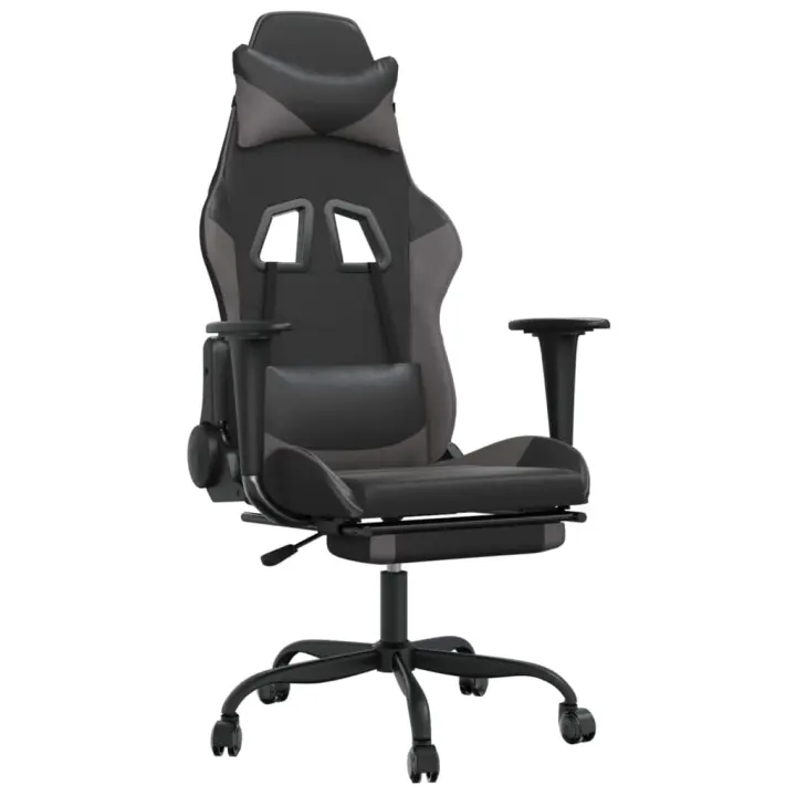 Silla Gaming de masaje y reposapiés Negro Gris - 1