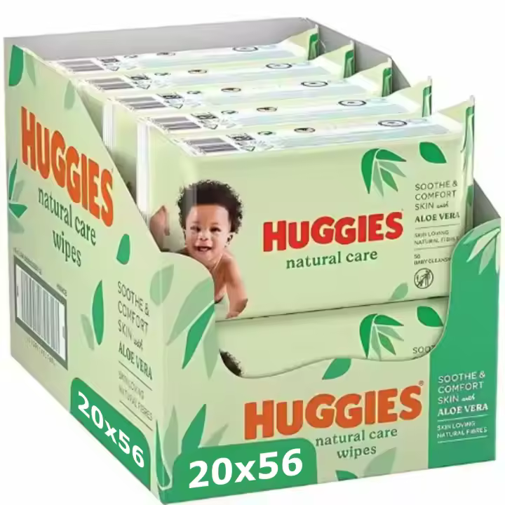 Huggies Toallitas Natural Care para Bebé, 99% Agua y con Aloe Vera, 1120 toallitas (20 packs de 56 toallitas) - 1