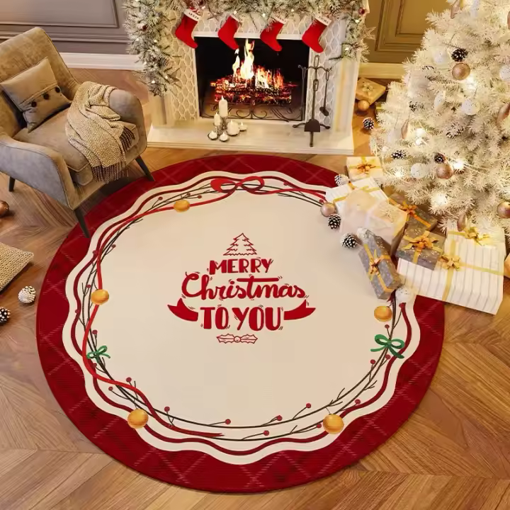 VIKAMA Alfombra Redonda De Navidad Para Sala Y Dormitorio Decoración Festiva Con Árbol De Navidad Antideslizante Y Resistente Al Desvanecimiento De Polvo Material De Poliéster 100% Velours Cristal - 1