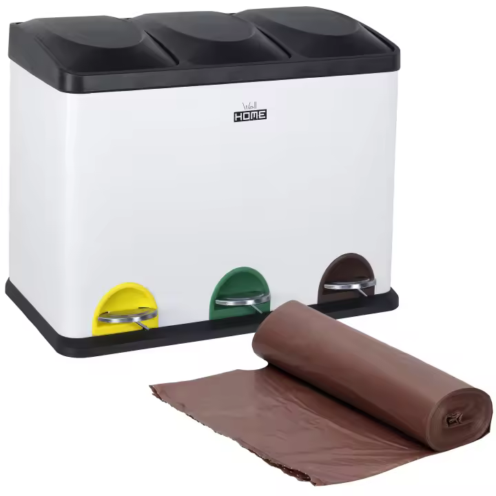 Prosperplast - Cubo de Reciclaje Ecológico 45L con 3 Compartimentos y Bolsas Reutilizables - 1