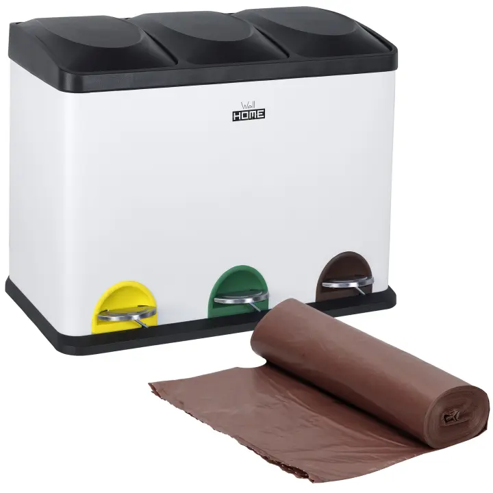 Prosperplast - Cubo de Reciclaje Ecológico 45L con 3 Compartimentos y Bolsas Reutilizables - 1