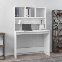 vidaXL Escritorio estantes madera contrachapada 102x45x148 cm en color Blanco/Blanco brillante/Gris hormigón y más | estructura resistente ideal para salón dormitorio o estudio - details 0