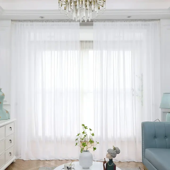 Cortinas De Yarn Blanco Sólido Para Ventanas De Sala De Estar Cocina Modernas Cortinas De Tulle Voile Para Decoración De Hogar Y Oficina - 1